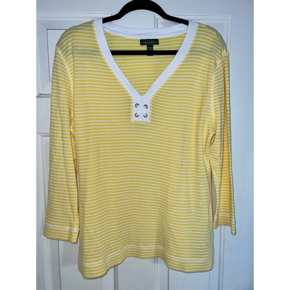 Lauren Ralph Lauren Jeans Co. 100% Cotton Yellow White Stripe Top - size XL
